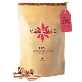 Vellvie Opc Vitamin C Hagebutte Frankreich Franzoesische Trauben Echtes OPC bestes OPC nachhaltig Vegan Plastikfrei 155 Kapseln bestes OPC Glas umweltfreundlich